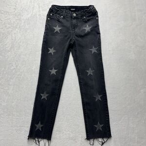 HUDSON Denim Straight Leg Jeans Girls SZ 10 Black Star Raw Hem